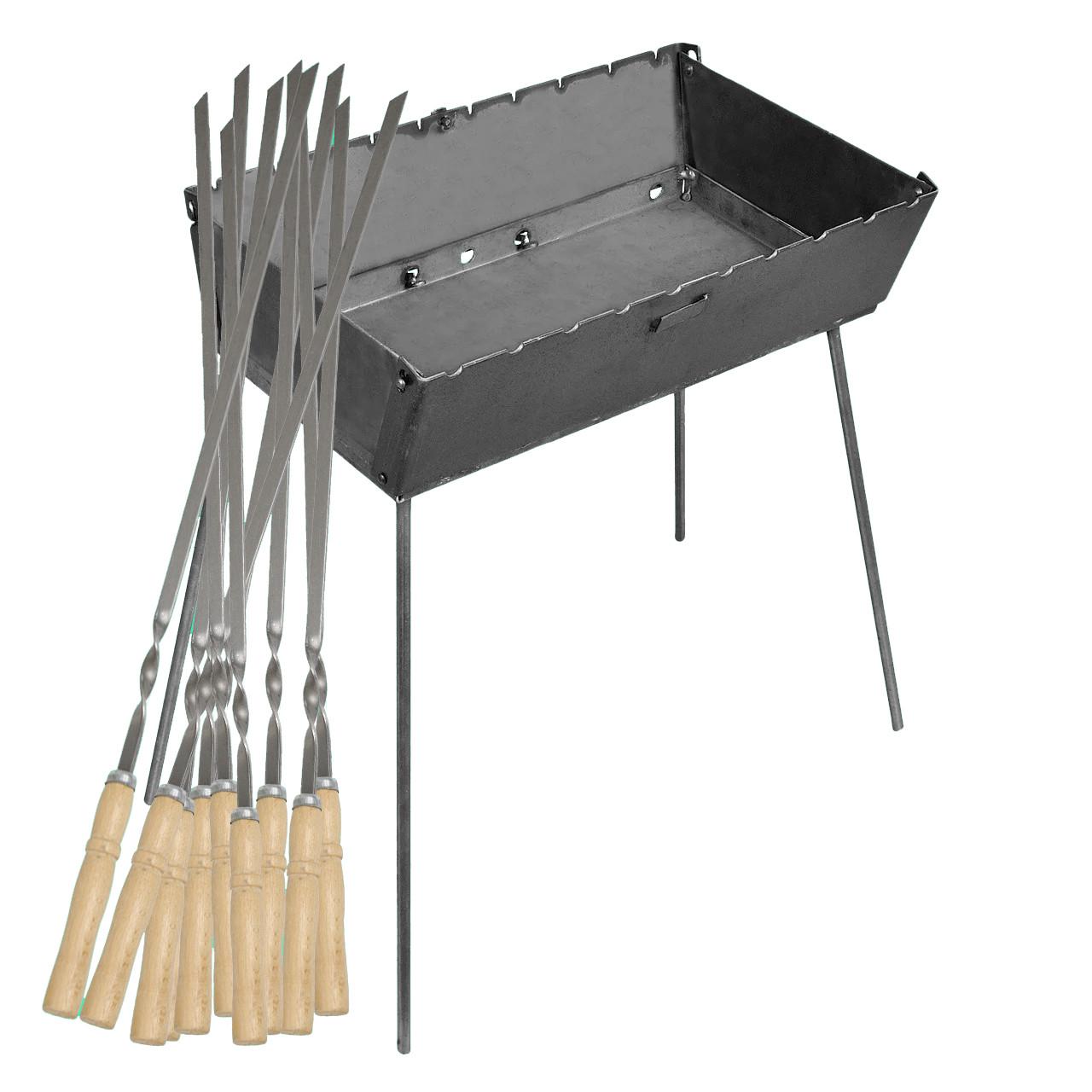Мангал-чемодан 3 мм на 10 шампуров 510х300х140 мм и набором шампуров