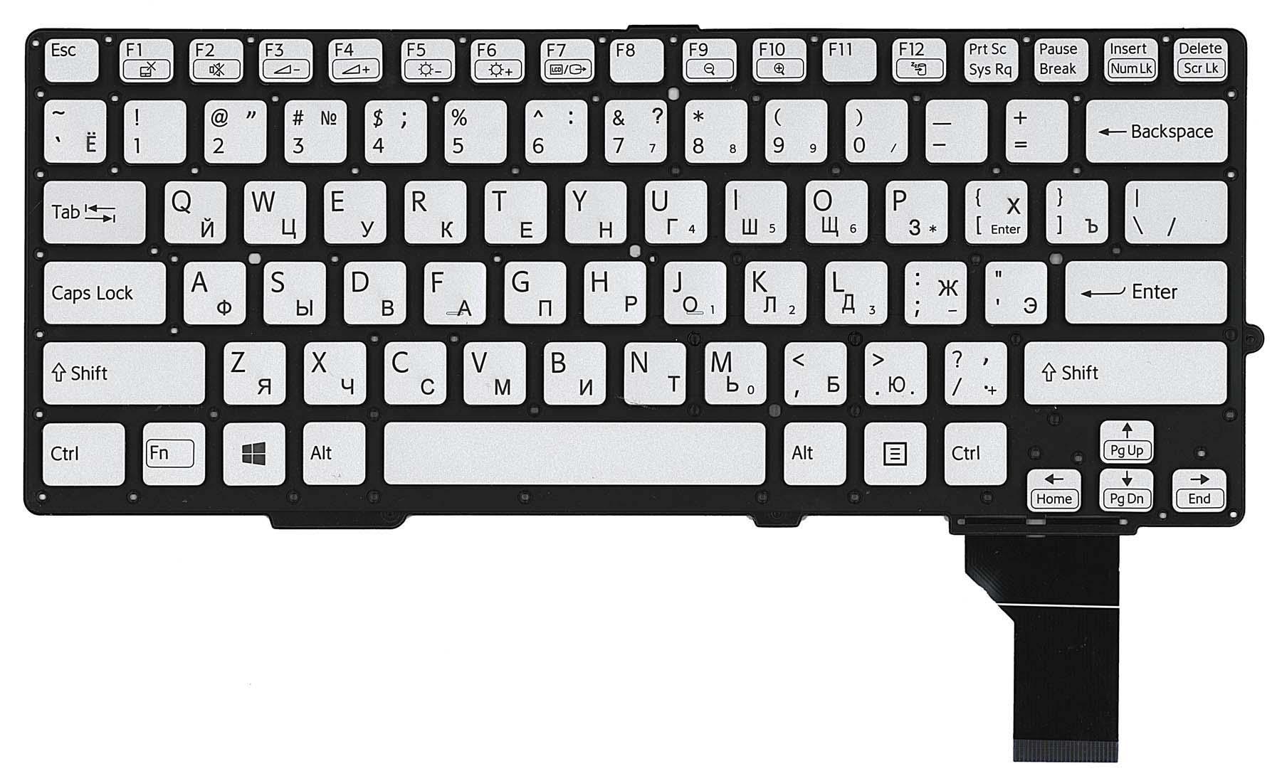 Клавиатура для ноутбука Sony SVS13 с подсветкой Light No Frame Silver