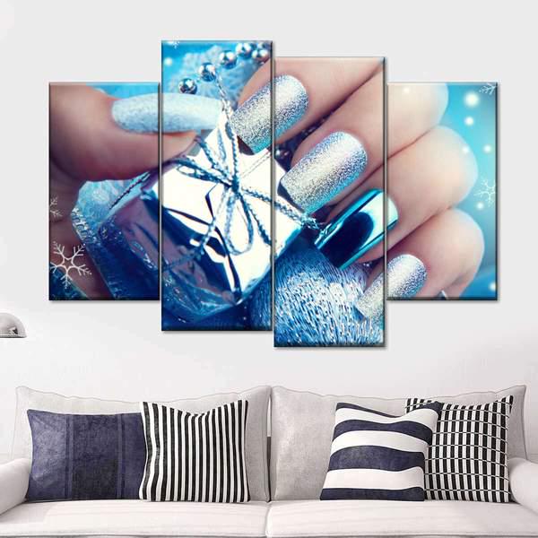 Модульная картина из четырех частей KIL Art Новогодний маникюр 129x90 см (M4_L_212)