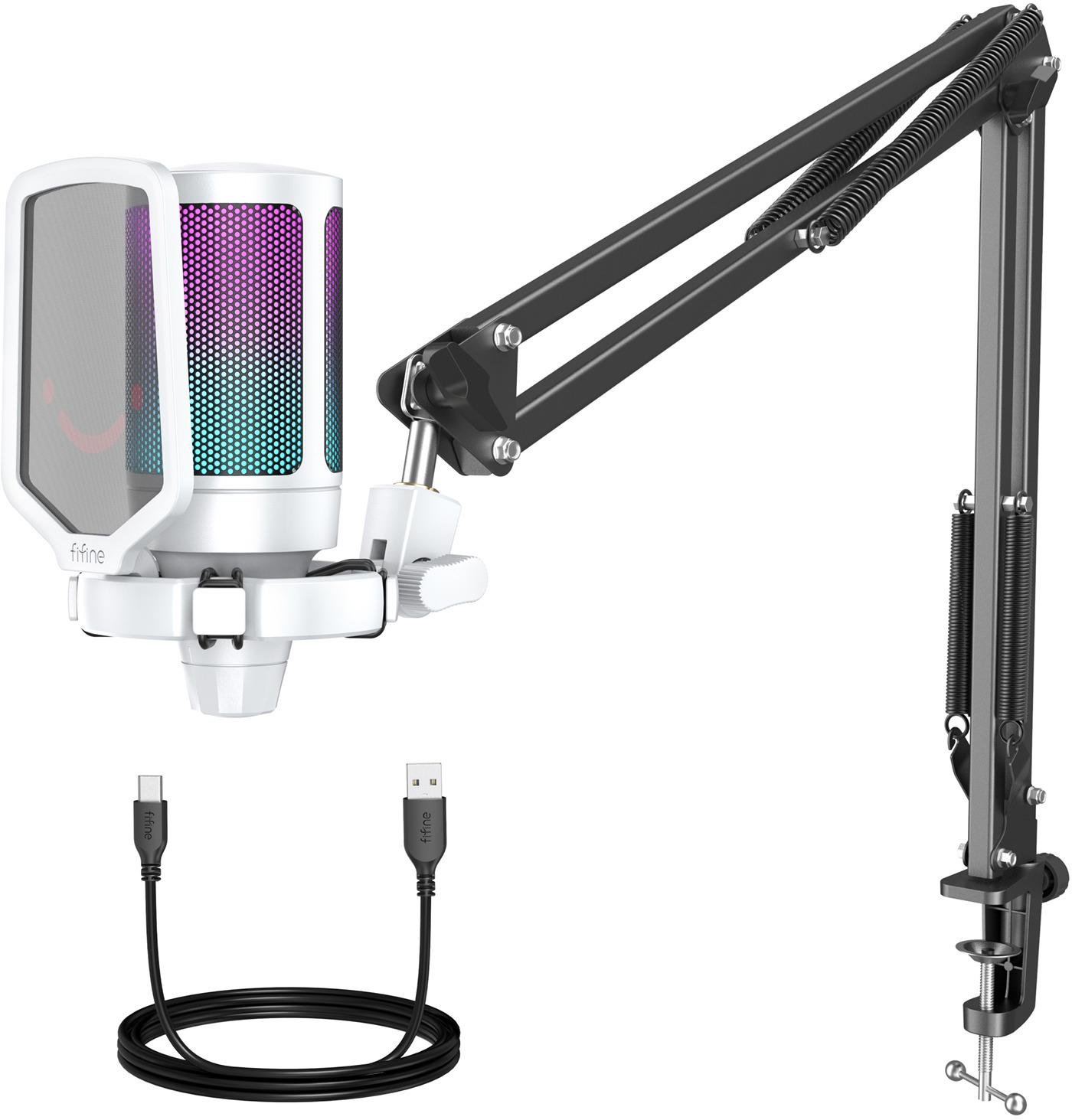 Мікрофон конденсаторний Fifine AmpliGame A6TW USB RGB кардіоїдний White (30674504) - фото 2 Мікрофон конденсаторний Fifine AmpliGame A6TW USB RGB кардіоїдний White (30674504) - фото 2