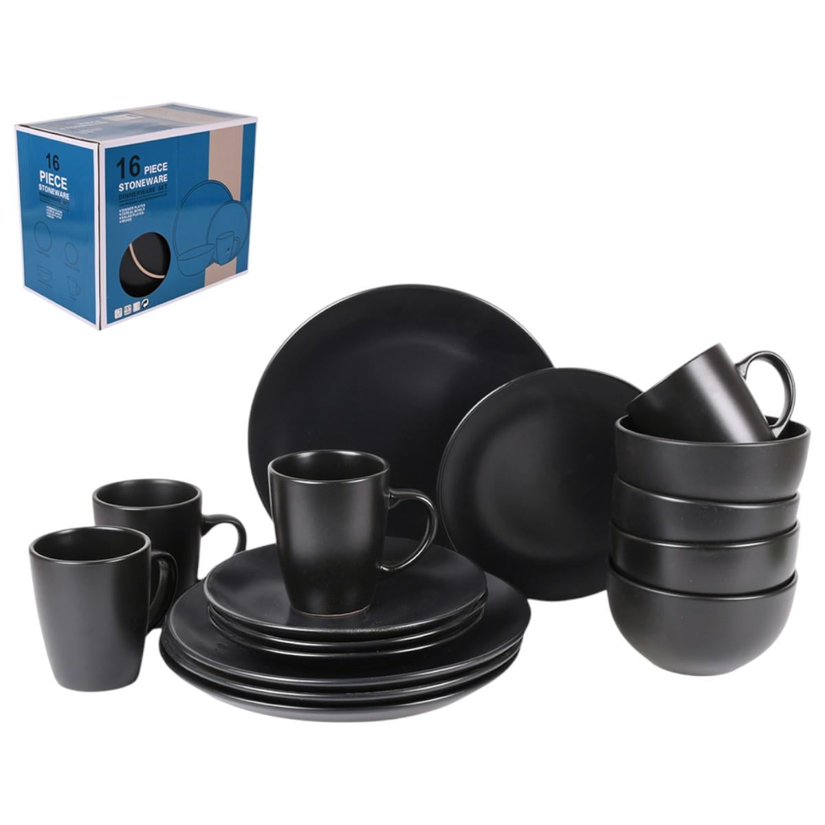 Набор столовой посуды Piece Stoneware 16 предметов Черный (MC5577-2)