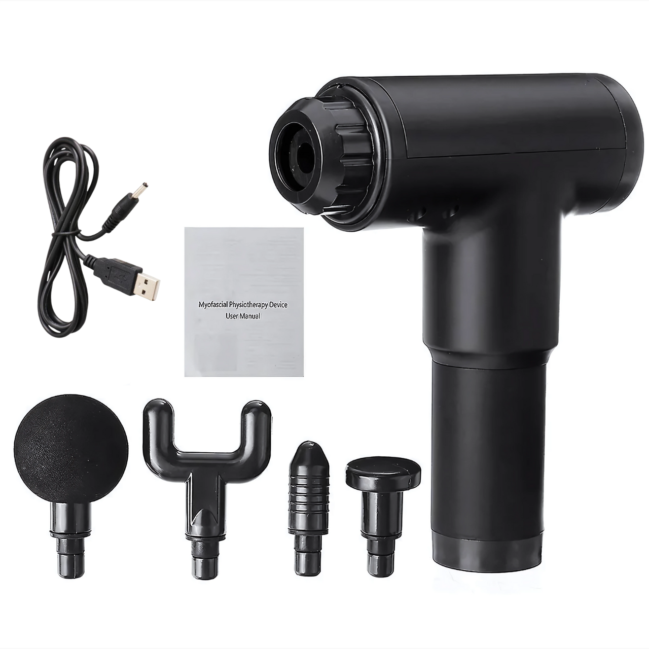 Массажер портативный вибрационный Fascial Gun аккумуляторный 2400 мАч 4 головки Черный (3444674517) - фото 5