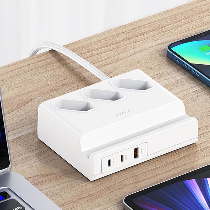 Зарядний пристрій мережевий Usams US-CC160 P1 65 W Super Si Fast Charging USB Extension Socket White (00000062679_1) - фото 2