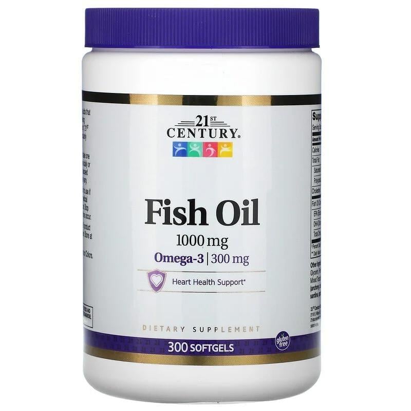 Омега 3 21st Century Fish Oil 1000 мг 300 желатиновых капс.