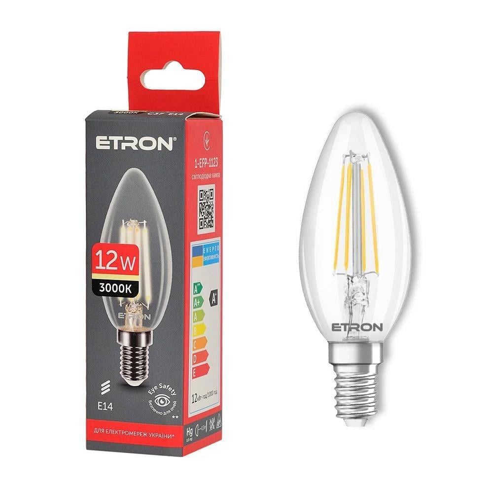 LED-лампа філаментна ETRON 1-EFP-1123 прозоре скло 12W 3000K E14 C37 Теплий білий (27844572)