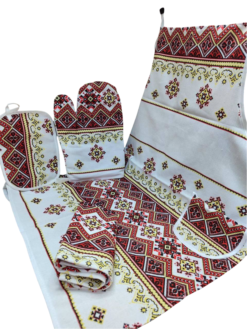 Набор для кухни фартук/прихватка/перчатка Белый с красным (Д-fartuh0009)