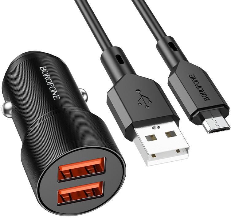 Пристрій зарядний автомобільний Borofone BZ19 2 USB кабель microUSB 2,4A (33681)