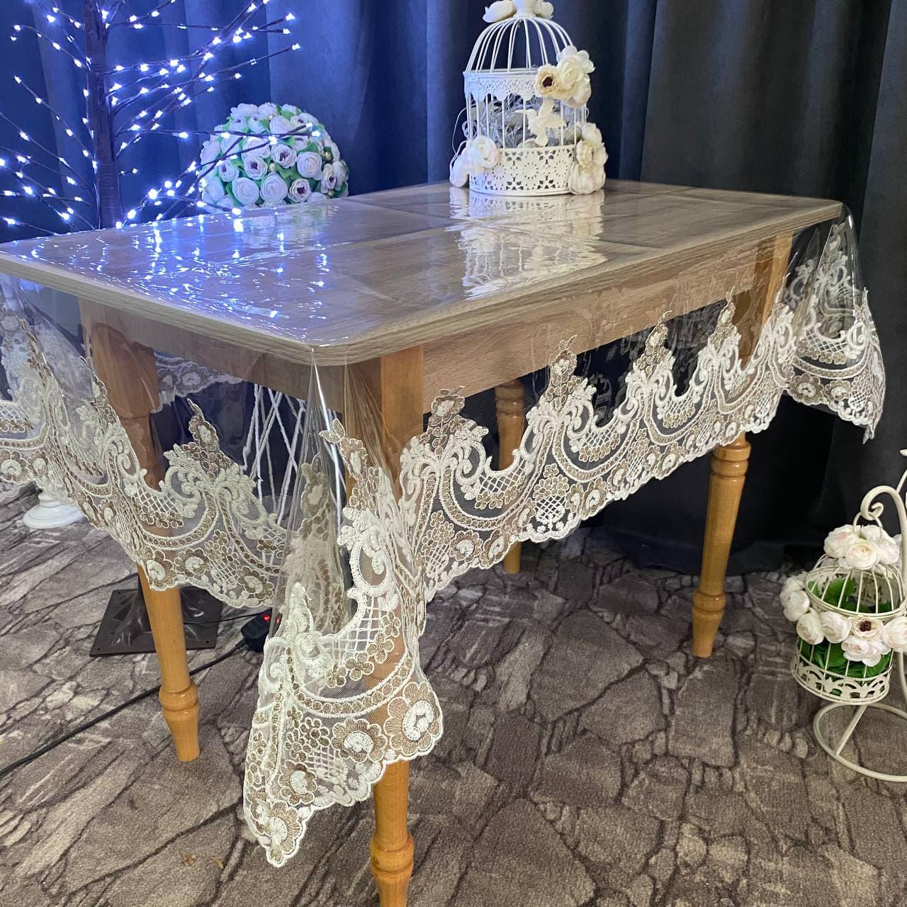 Скатерть с кружевом Император Комбинированная силиконовая прямоугольная 160x220 см (1001W-p3)