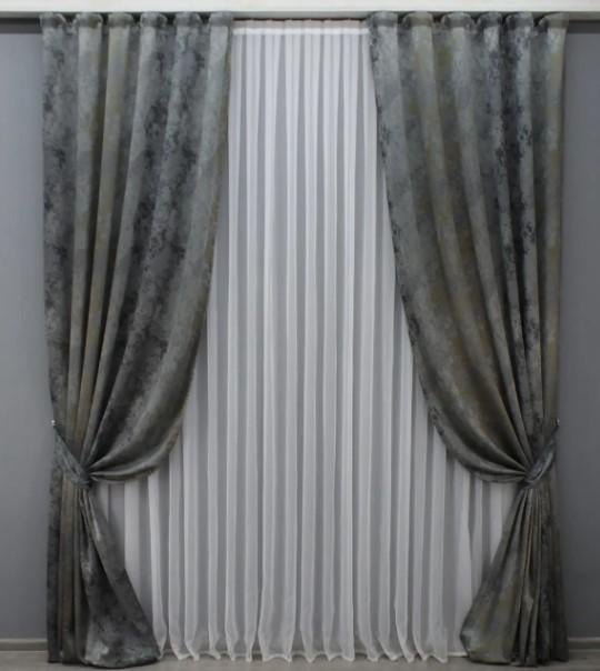 Комплект штор в гостиную/спальню Мрамор Al7 1,5х2,9 м 2 шт. Серый/Золотистый (1471ш)