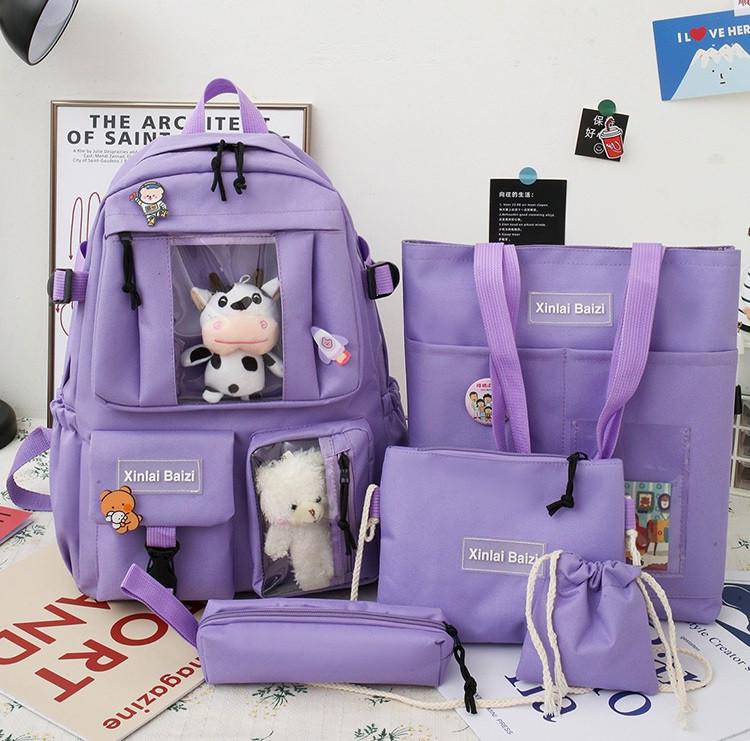 Набор школьный рюкзак сумка-шоппер/косметичка пенал и мешочек Лия 5в1 Фиолетовый (1553005707)