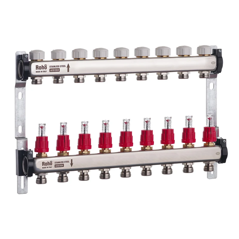 Колектор Roho R804-09 з витратоміром та термостатичними клапанами 1" 9 виходів (RO0041) Колектор Roho R804-09 з витратоміром та термостатичними клапанами 1" 9 виходів (RO0041)