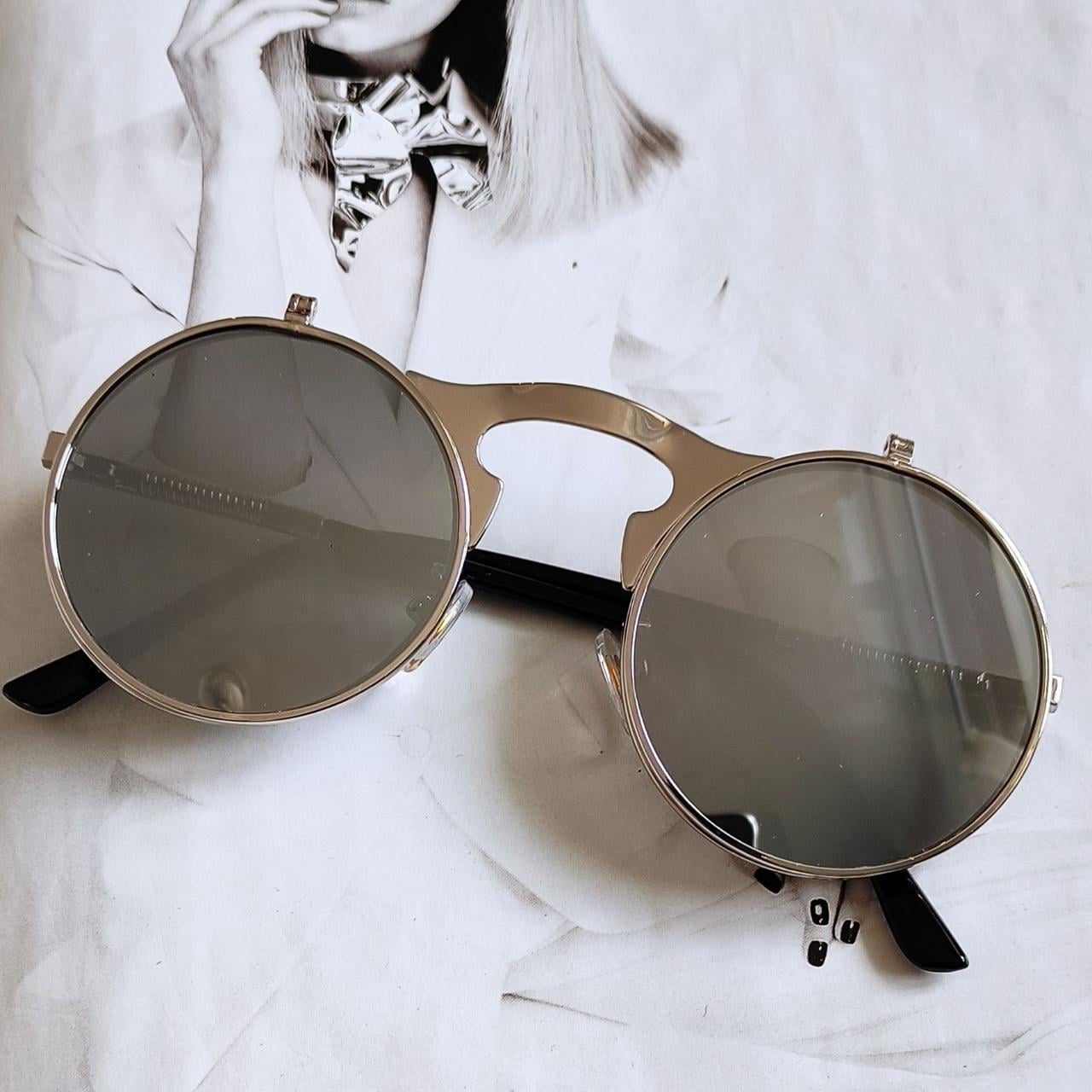 Очки круглые панк двойной флип Серебрянный