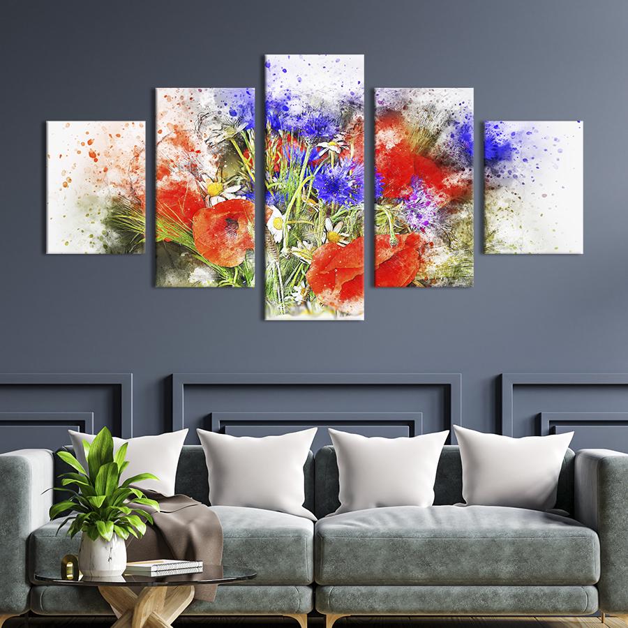 Картина на холсте Букет полевых цветов на белом фоне 187x94 см (818-52)