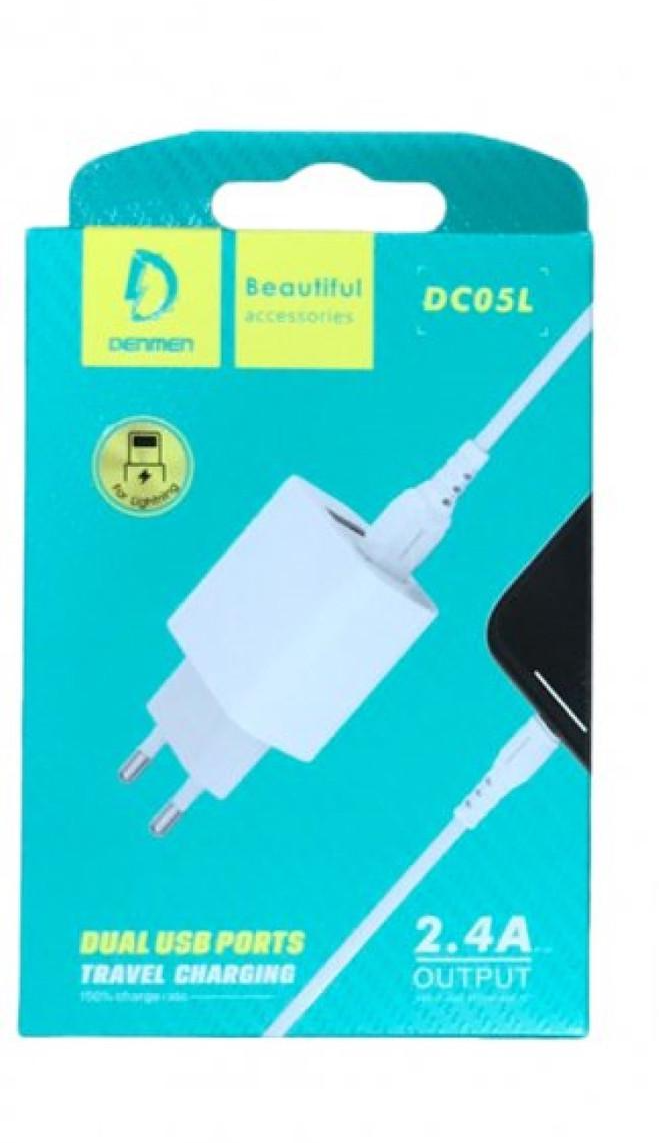 Зарядное устройство для Denmen DC05L с кабелем Lightning USB 2.4A Белый