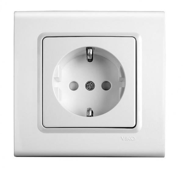 Розетка одинарная с заземлением Viko Linnera со шторками Белый (00000012843)