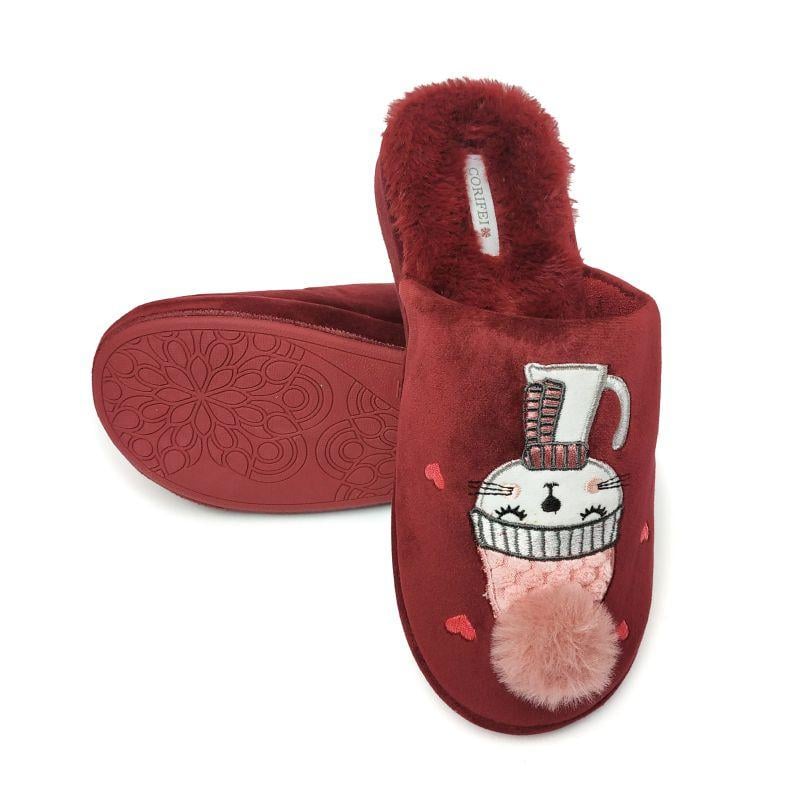 Тапочки домашние женские Корифей Котик 31793 p. 40 25 см Вишневый