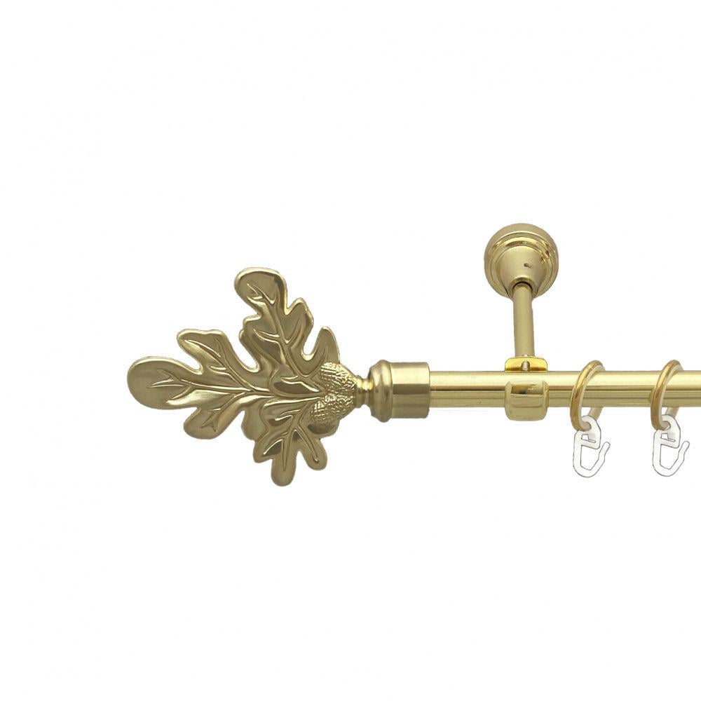 Карниз металлический Orvit Листок Дуба однорядный открытый/гладкая труба/кольцо металлическое Золото 16 мм 200 см (00-00014072)