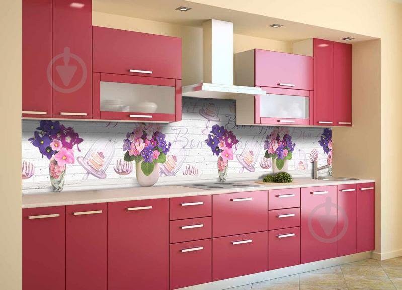 Скинали на кухню Zatarga «Фиалковый Прованс» 600х2500 мм виниловая 3Д наклейка кухонный фартук самоклеящаяся Z180705