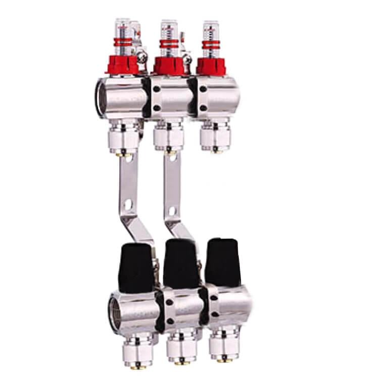 Коллектор для теплого пола DJOUL 1x3/4 на 3 контура с расходомерами евроконус (DJ2016203A)