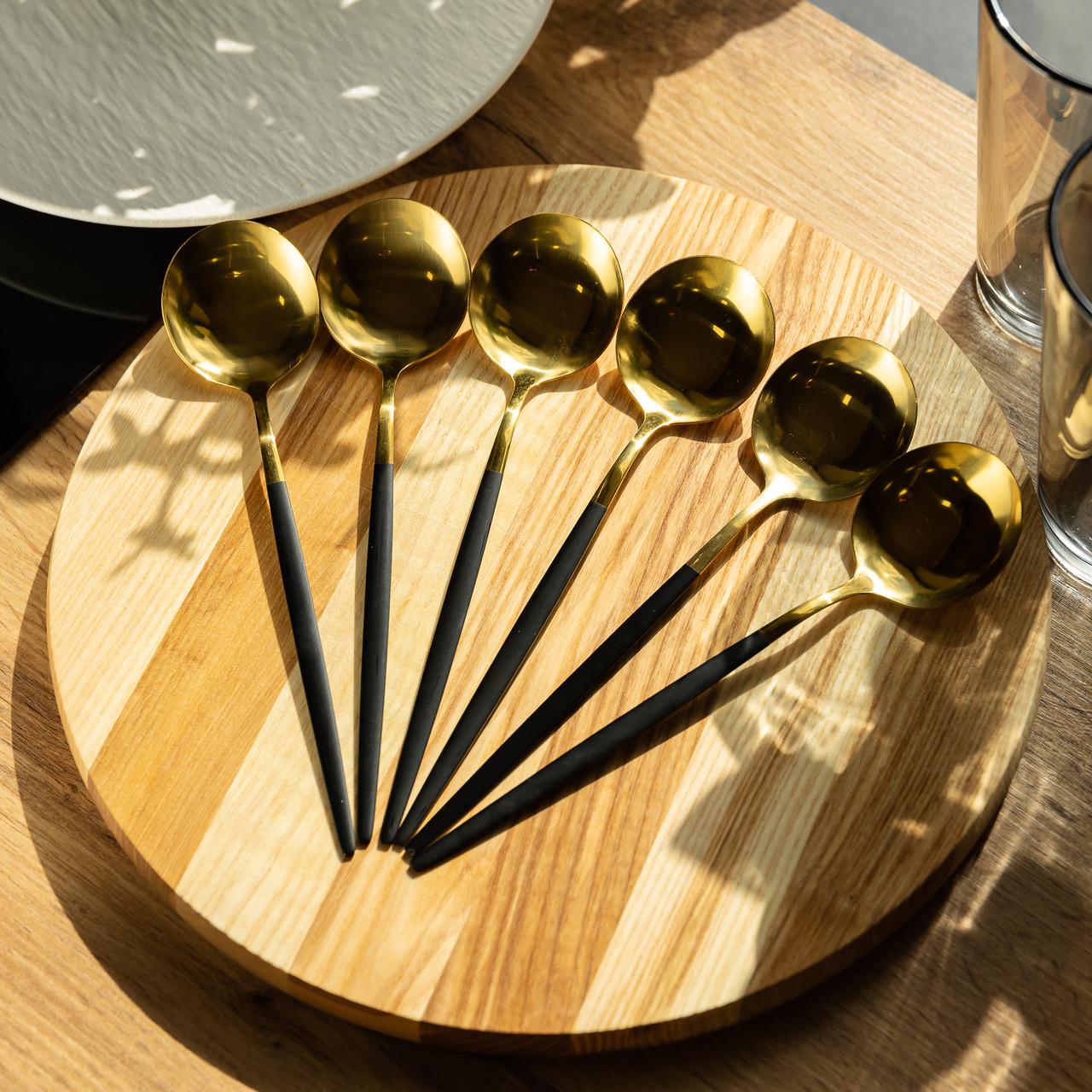Набор столовых ложек из нержавеющей стали HP-20-3 21 см 6 шт. Черный/Золотой (A-033700) - фото 4 Набор столовых ложек из нержавеющей стали HP-20-3 21 см 6 шт. Черный/Золотой (A-033700) - фото 4