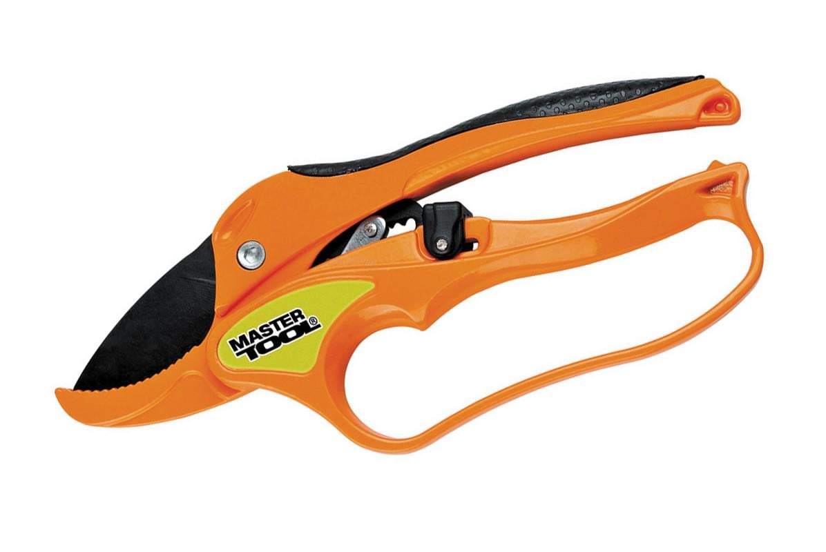 Секатор садовый MasterTool 200 мм с кованой храповой алюминиевой ручкой с покрытием TPR тефлоновое лезвие Mn65 (14-6112)