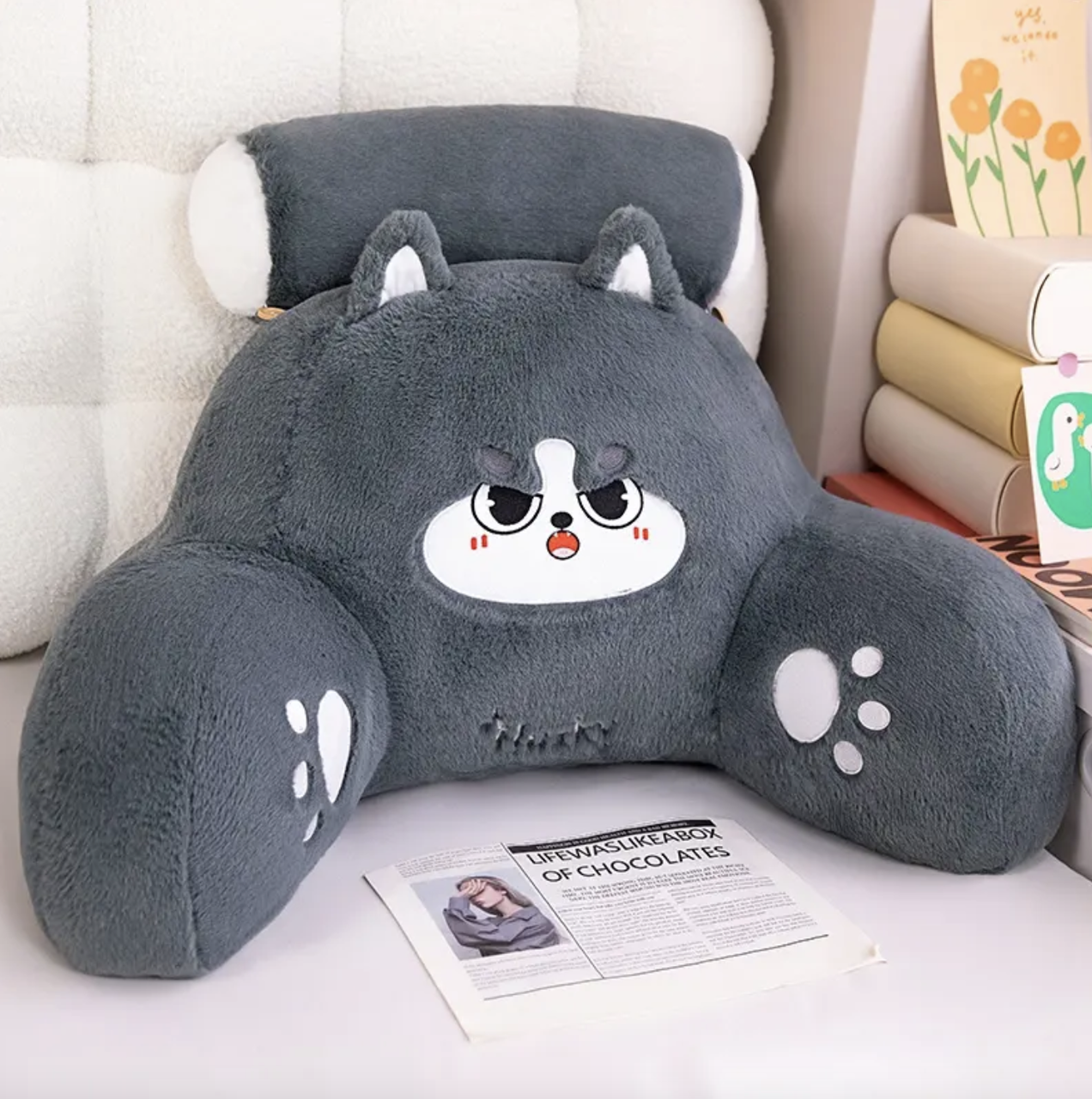 Подушка-спинка ортопедическая для чтения Хаски 65х45 см Темно-серый