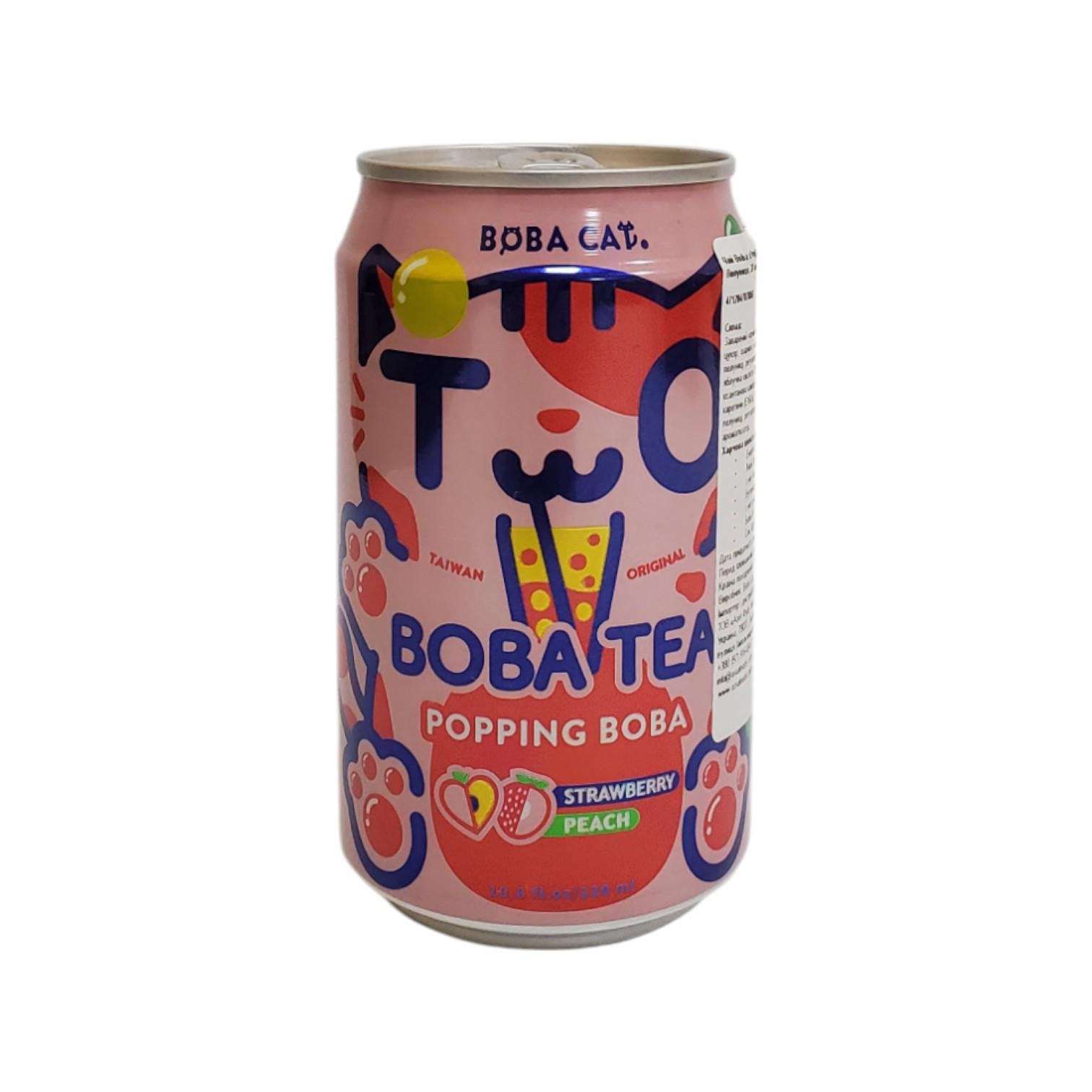 Чай газированный Bubble Tea персик клубника Boba Cat 320 мл (AF58605)