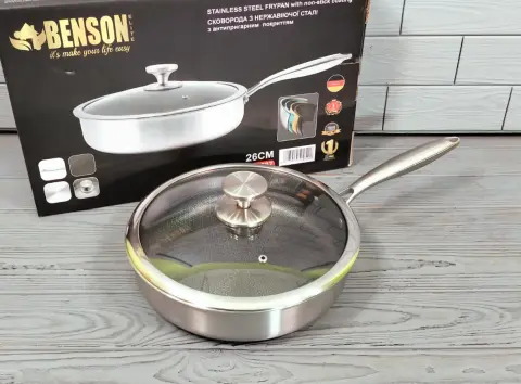 Cковорода глибока Benson із нержавіючої сталі 26 см (BN-587) - фото 2 Cковорода глибока Benson із нержавіючої сталі 26 см (BN-587) - фото 2