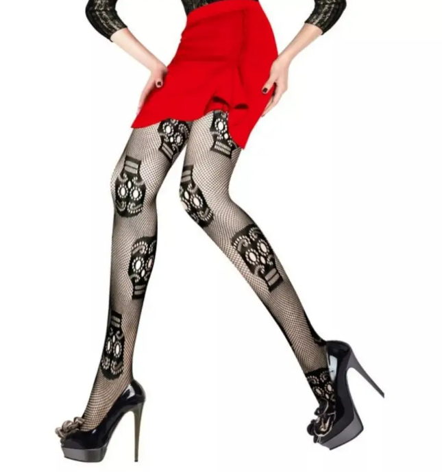 Колготки с черепами в сетку женские One size Черный (601581) - фото 6