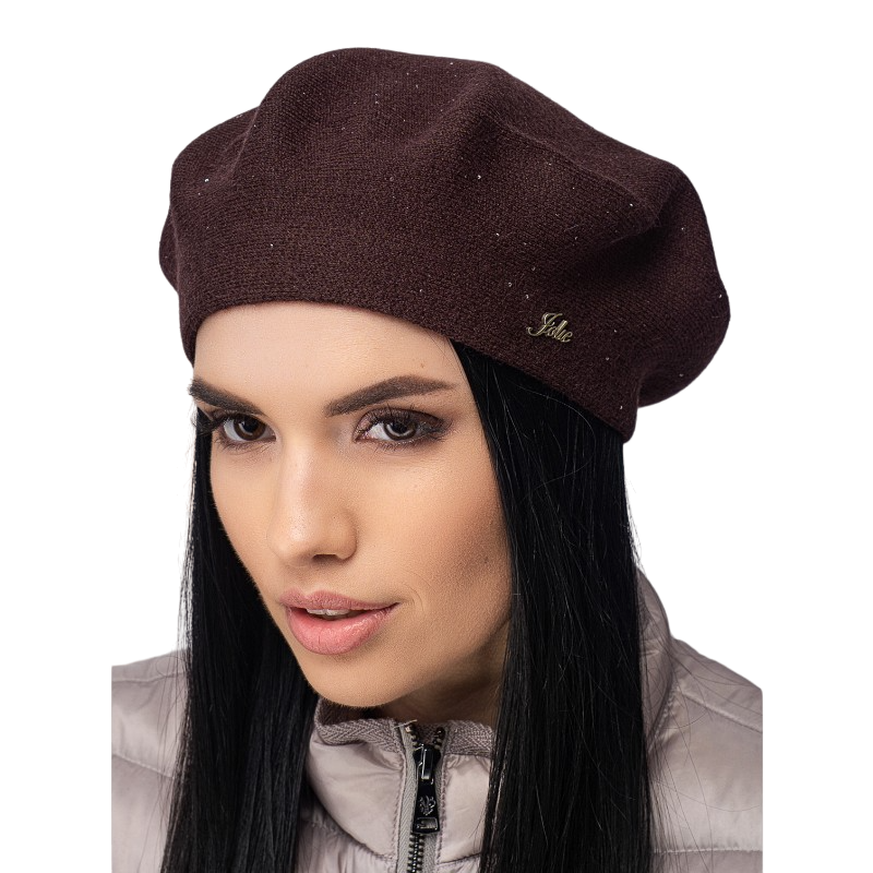 Берет женский Leks Долина двойной с пайетками Горький шоколад (128955)
