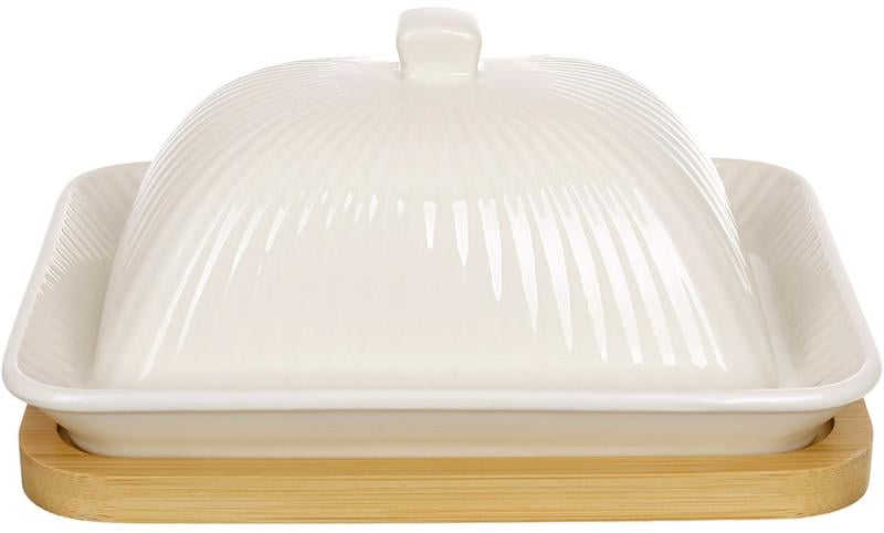Масленка BonaDi Home фарфоровая с бамбуковой подставкой 17х13х8 см