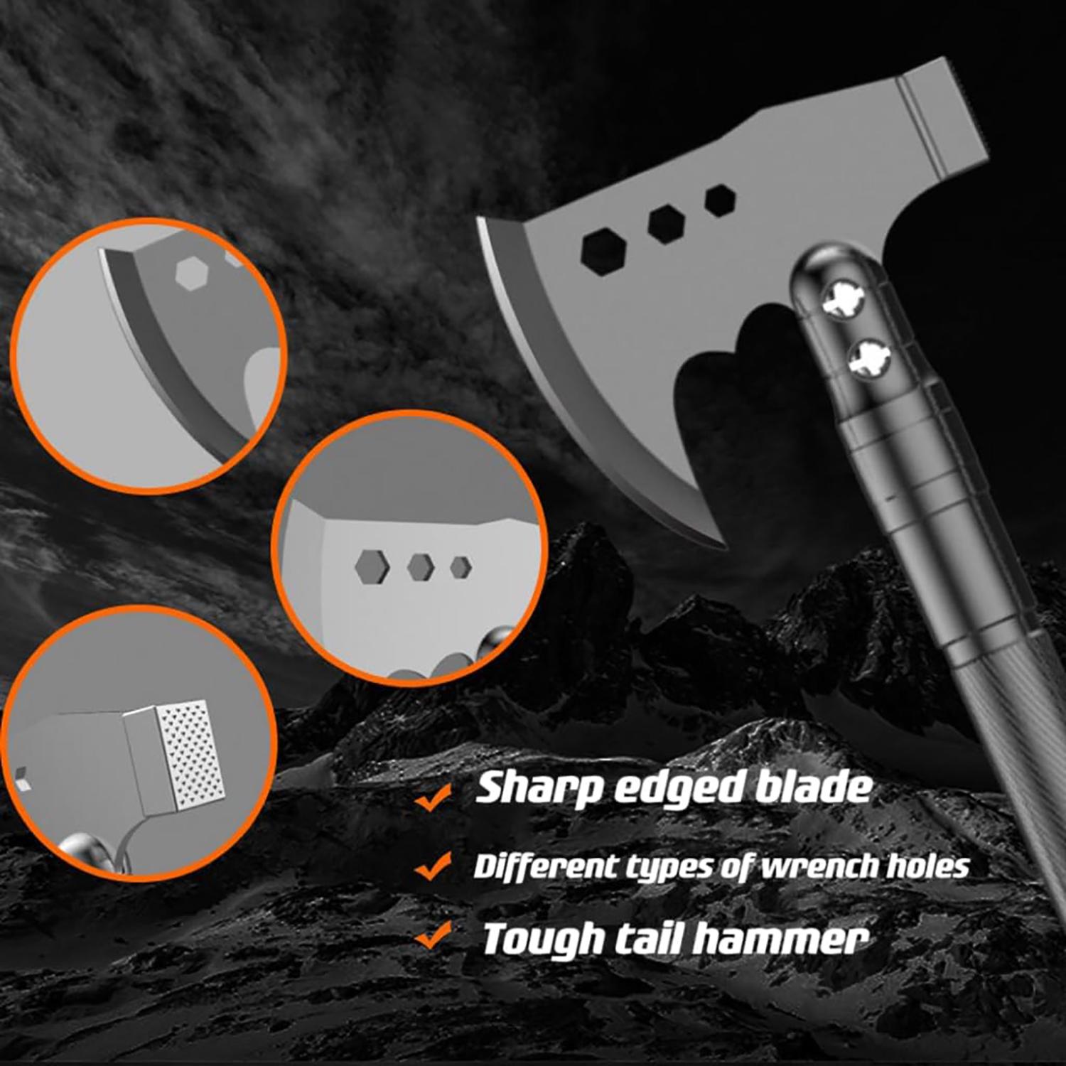 Лопата-мультитул туристическая складная многофункциональная 8в1 набор для выживания топор/нож в кейсе (87147) - фото 11