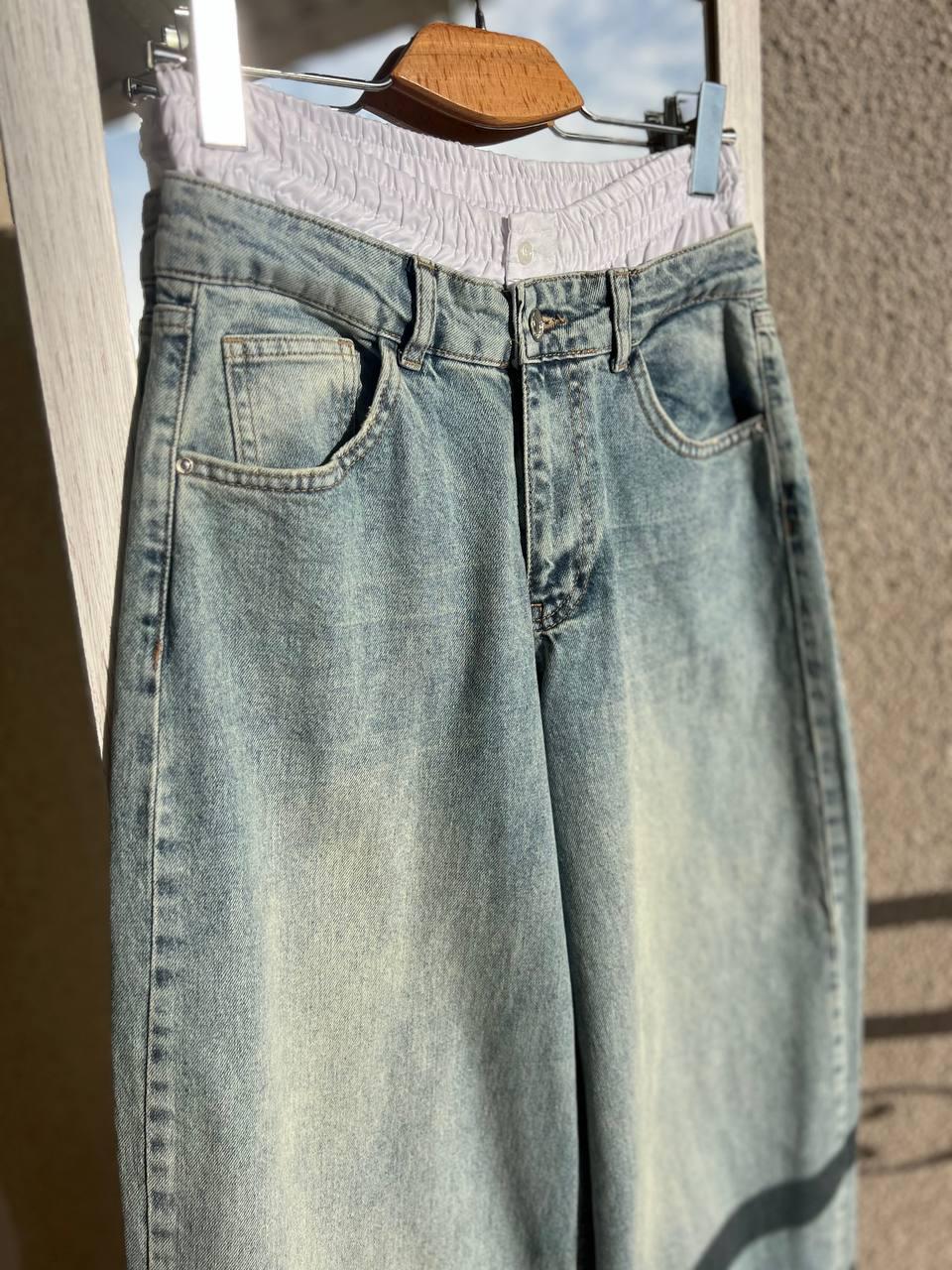 Джинси жіночі I8 162-76 PALAZZO BOXER резинка на талії широкі від стегна р. 27 Білий/Блакитний з зеленим (1957) - фото 2 Джинси жіночі I8 162-76 PALAZZO BOXER резинка на талії широкі від стегна р. 27 Білий/Блакитний з зеленим (1957) - фото 2