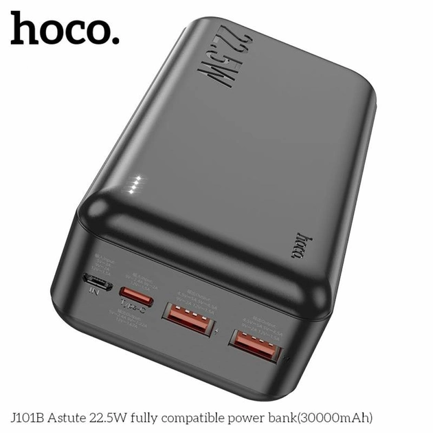 Повербанк Hoco J101B Astute 22,5W fully compatible 30000 mAh Черный (J101B) - фото 3