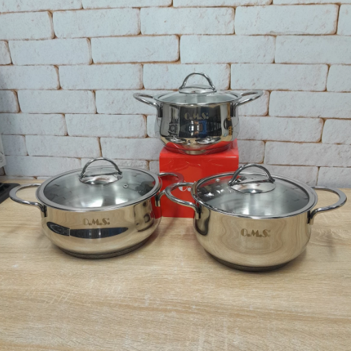 Набір каструль OMS з нержавіючої сталі 6 предметів (1032-S) - фото 5