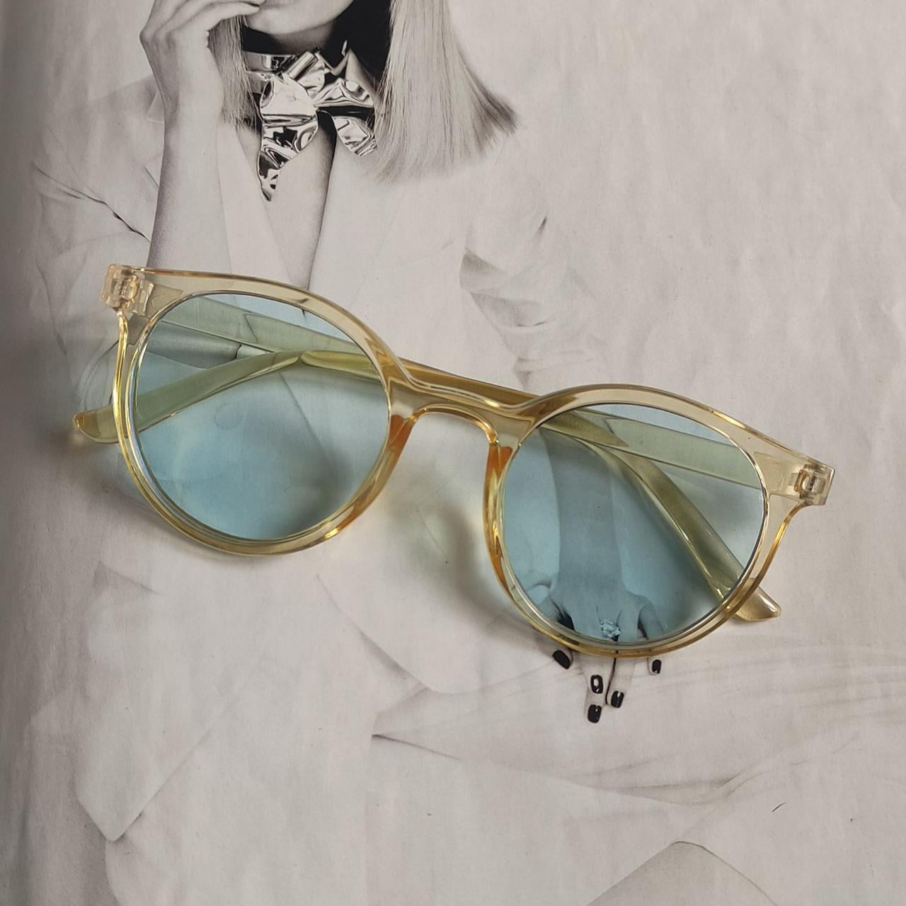 Очки детские круглые стильные солнцезащитные Желто-голубой