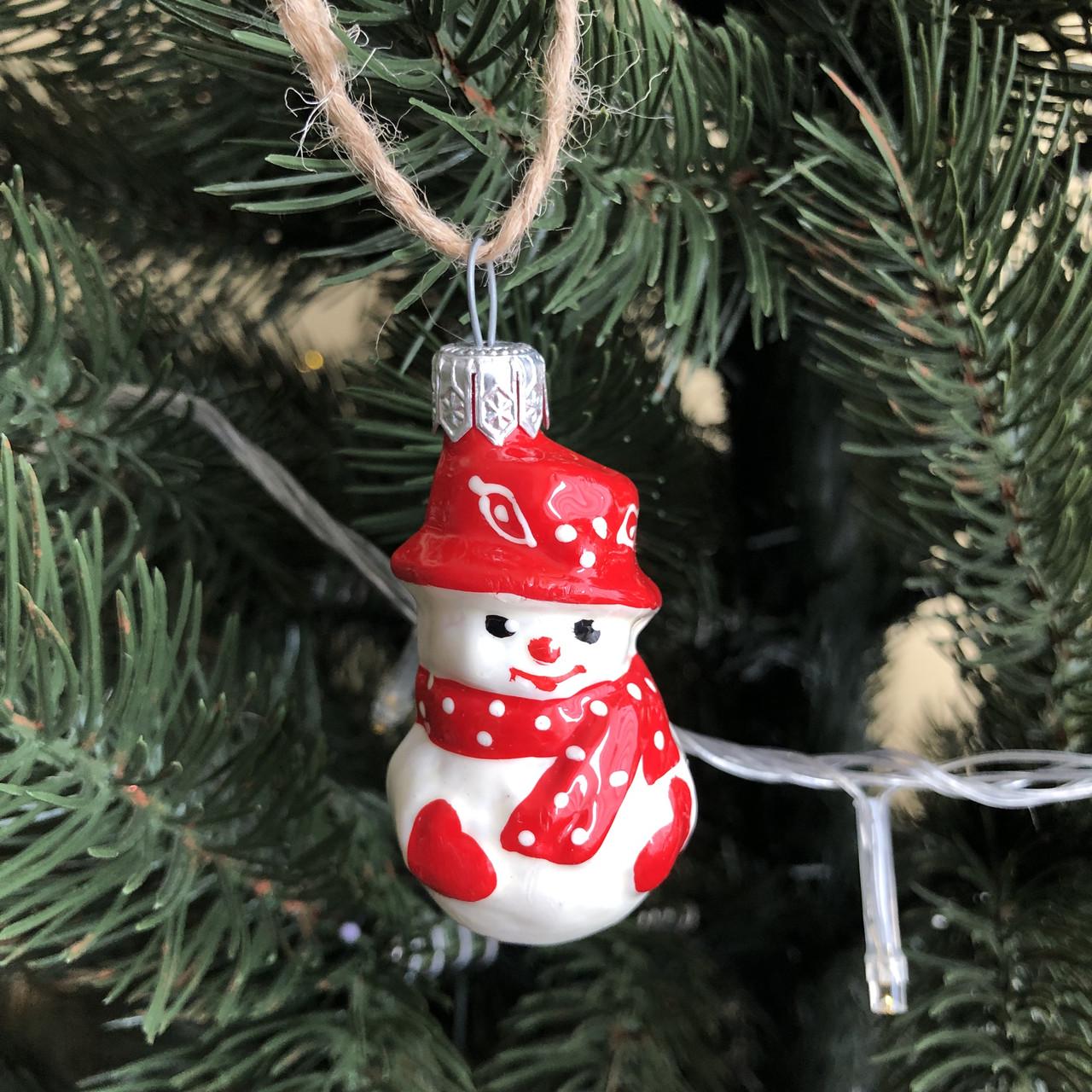 Игрушка елочная стеклянная Снеговик мини формованная Игрушка елочная стеклянная Снеговик мини формованная