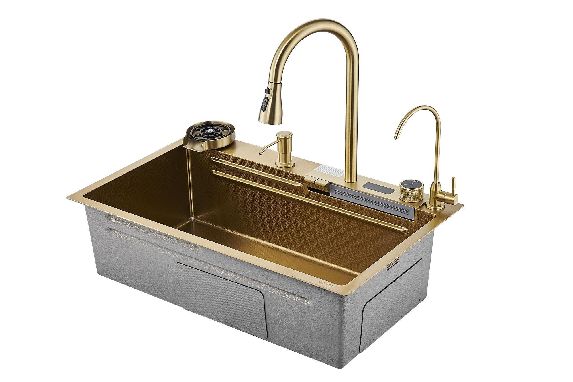 Мойка кухонная Willda ручной работы из нержавеющей стали 304 75х46х22 см Золотой (234081521)