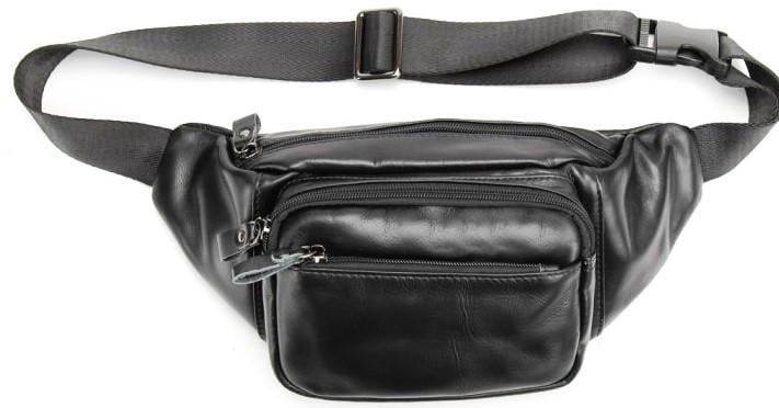 Сумка бананка на пояс Tiding Bag из натуральной кожи Черный