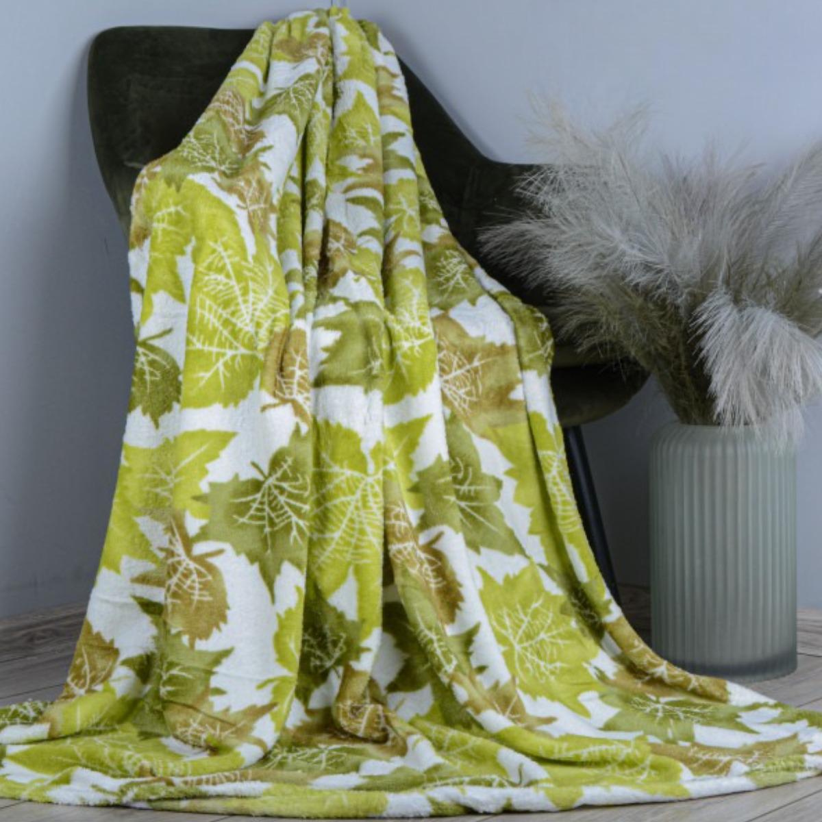 Плед Koloco полуторный Листья 150х210 см Салатовый (34619)