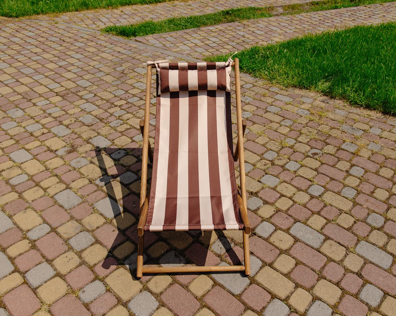 Шезлонг для дачи тканевый XRmaster с подушкой Коричневый/Кофейный (КШ-001/2) - фото 3