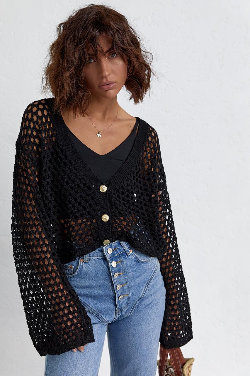 Кардиган укороченный на пуговицах L Черный (11092654) - фото 8 Кардиган укороченный на пуговицах L Черный (11092654) - фото 8