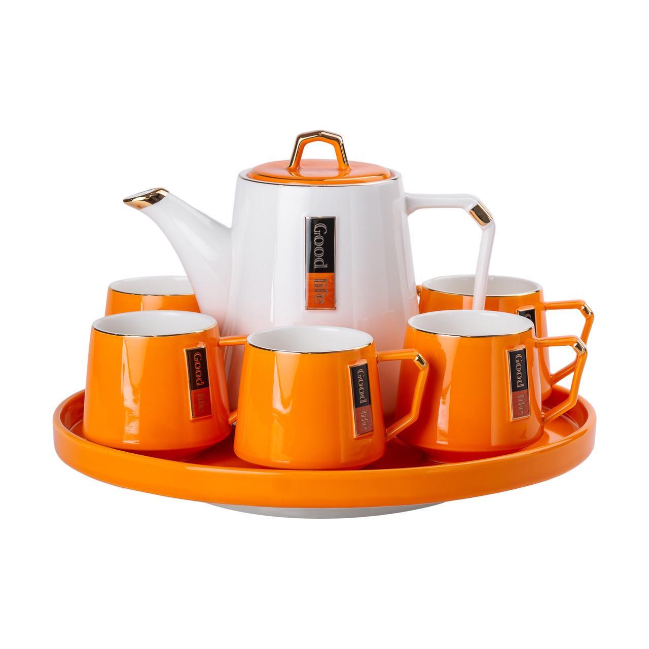 Чайный сервиз с фарфоровой подставкой на 6 персон Orange (HP-15-27)