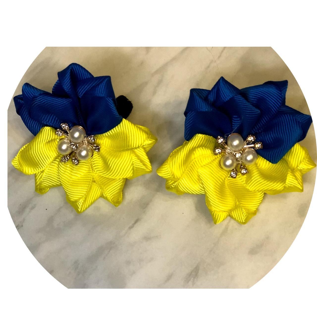 Бантики детские на резинке D7 см 2 шт. Сине-желтый (10699)