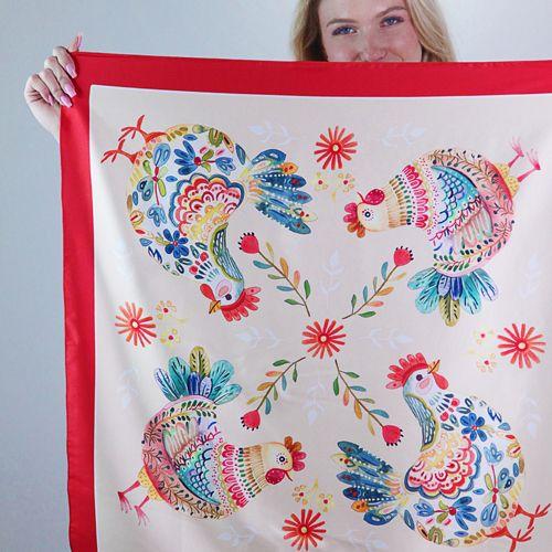 Хустка шовкова Presentville Курочки 68х68 см (HUST_25M033)