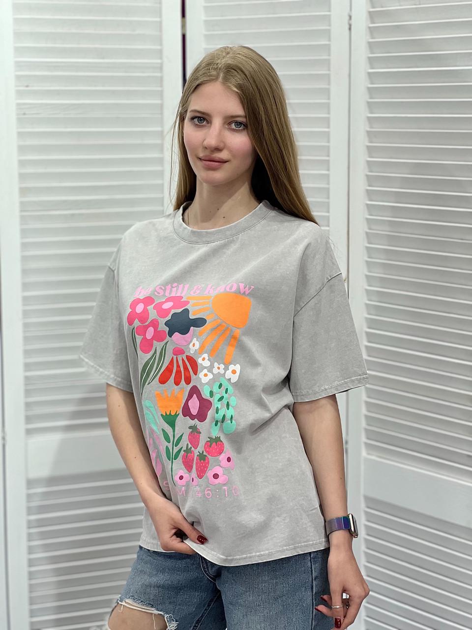 Футболка женская Be Still & Know OS Серый (#25065-10-01) - фото 3