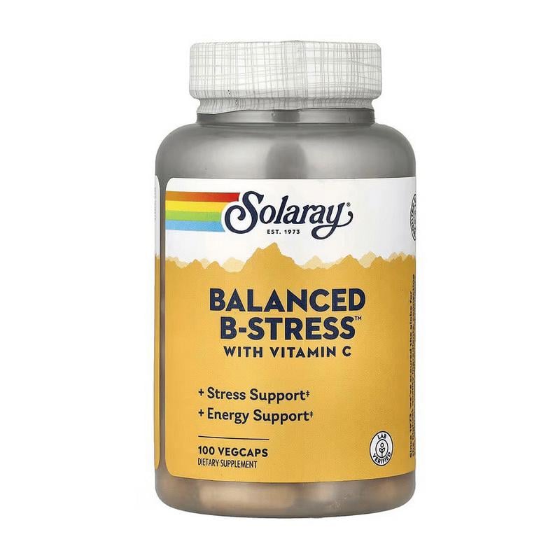 Вітаміни групи B з вітаміном C холіном та інозитолом Solaray Balanced B-Stress 100 вег. капс.