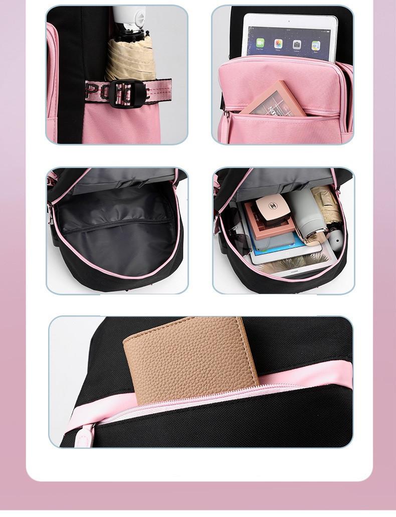 Шкільний підлітковий рюкзак з USB і хутряним помпоном для дівчинки Kitty (1913459260) - фото 7 Шкільний підлітковий рюкзак з USB і хутряним помпоном для дівчинки Kitty (1913459260) - фото 7