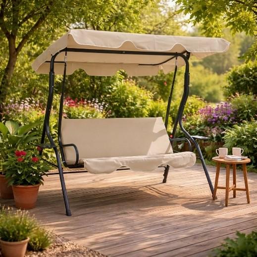 Садовая качеля GardenLine Relax Beige с двумя подстаканниками
