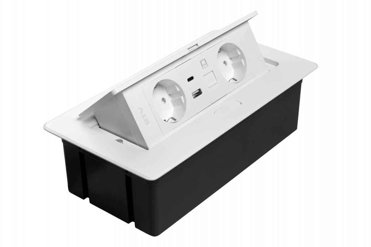Розетка мебельная в столешницу врезная GTV MULTISOFT 2хShuko USB-A/C RJ45 кабель 1,5 м Белый (28687855)